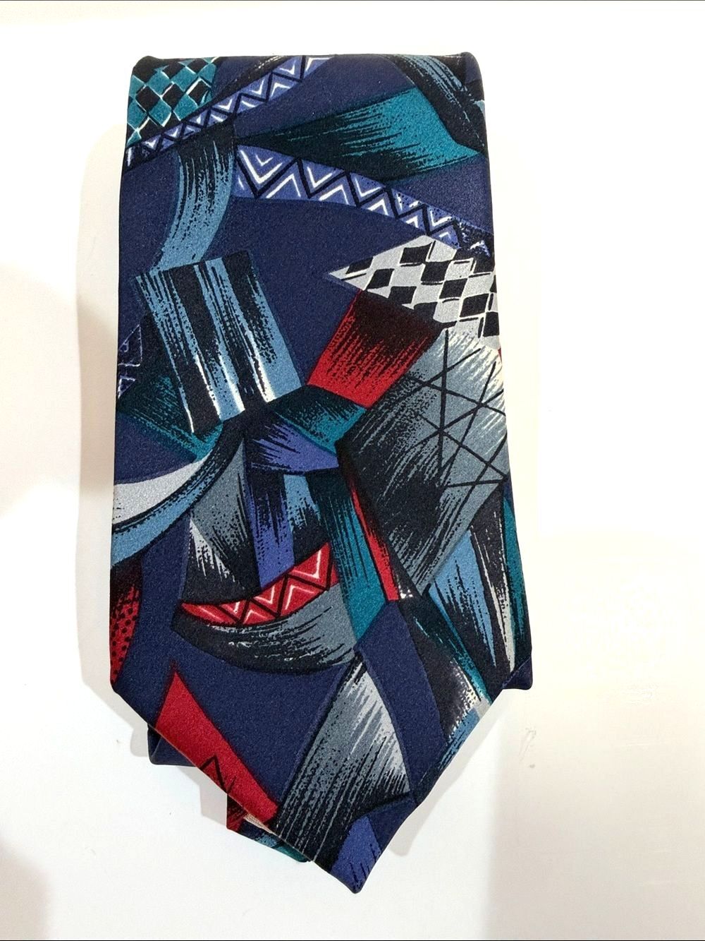 Vintage Pierre Cardin 100% Silk Men's Abstract Pattern Blue and Red Tie